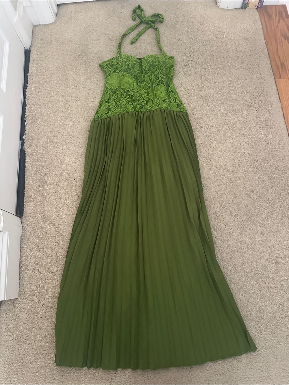 Olive Green Halter Corset Maxi Dress - Picture 4 of 6